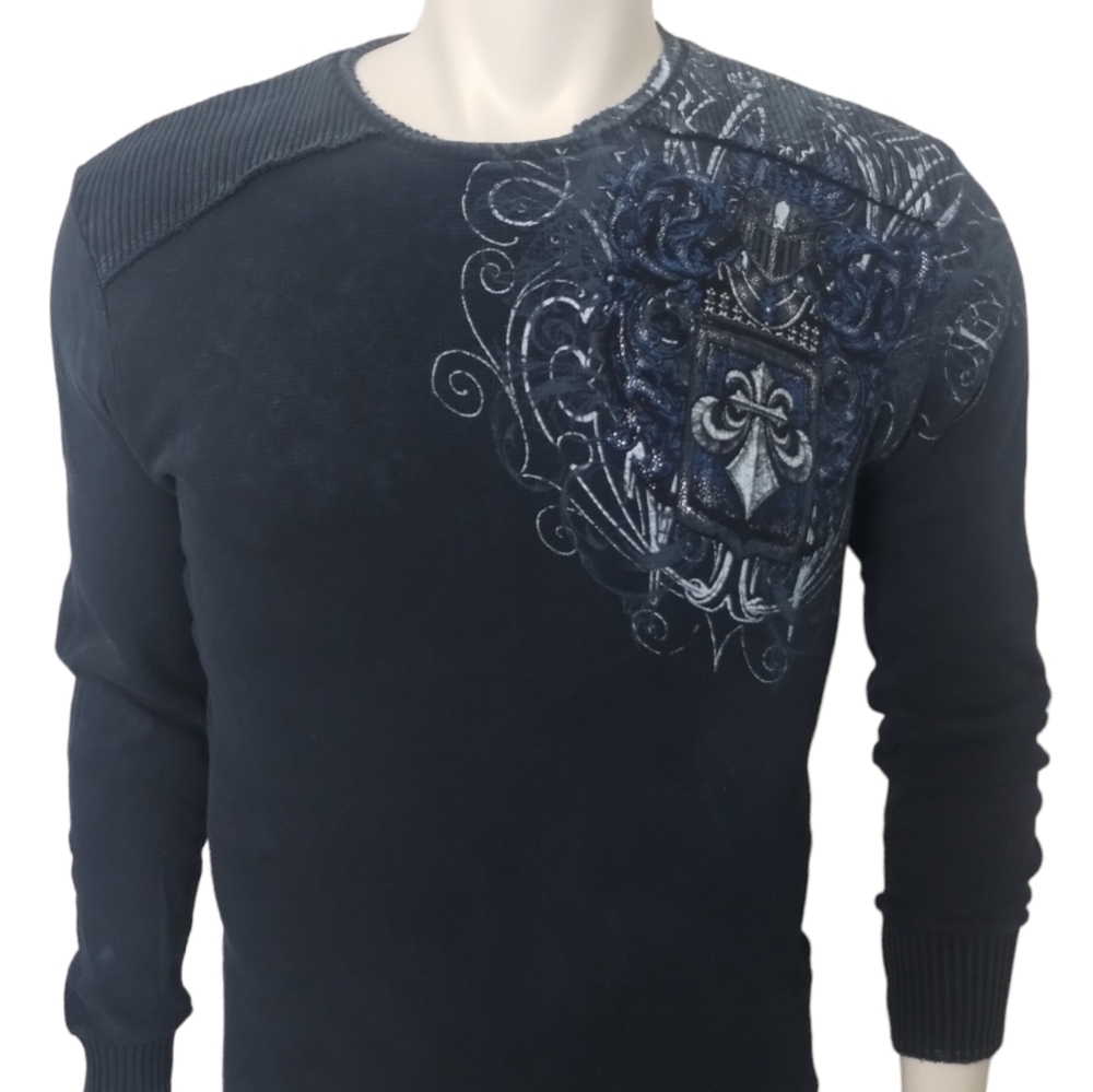 Y2k Affliction Mens Large Distressed Waffle Knit Grungecore Thermal Eagle Tee